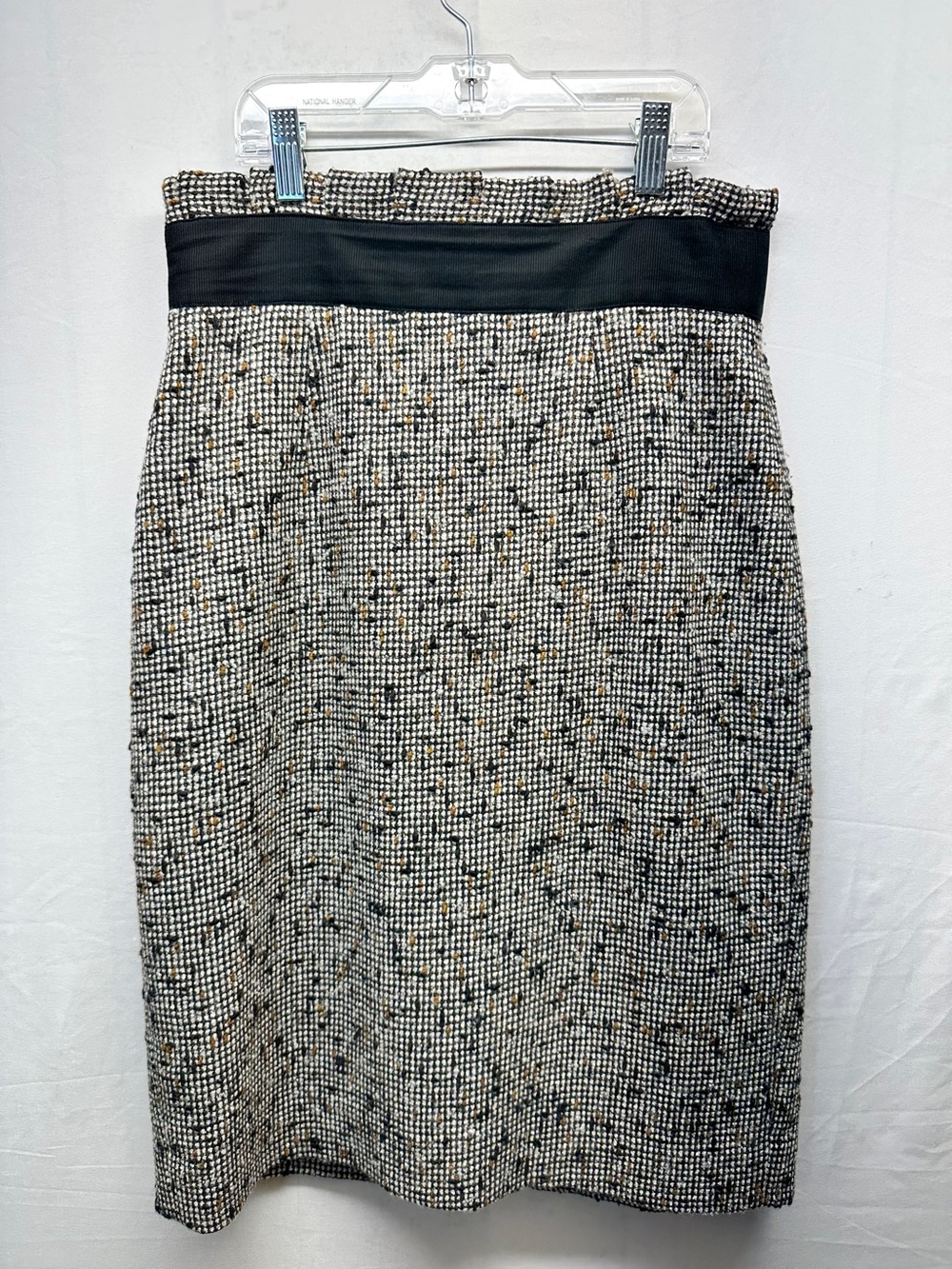 Classiques Entier Black & Cream Tweed Pencil Skirt with Black Waistband
